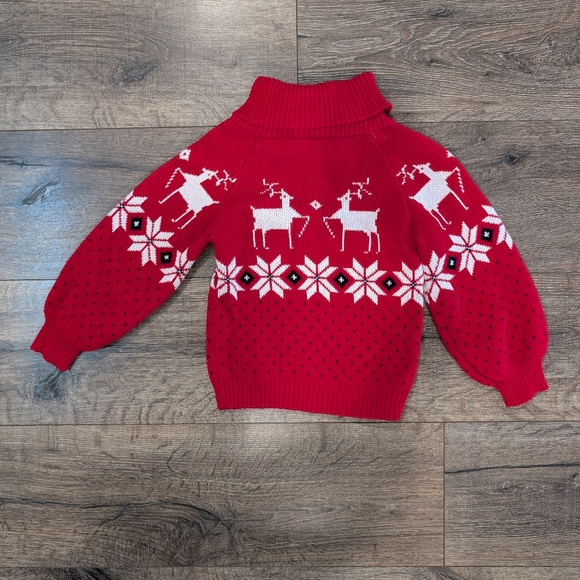 Janie and Jack 4T Toddler Girl Red Reindeer Sweater Christmas Holiday Turtleneck - Picture 2 of 4